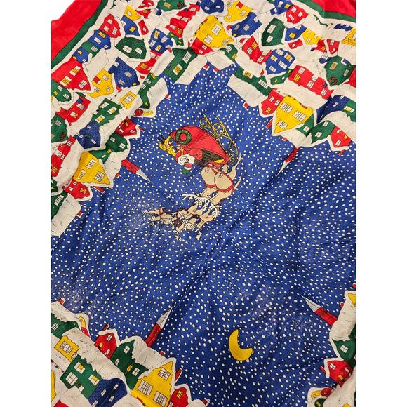 Vintage 1988 Ginnie Johansen Christmas Scarf Holiday Santa Claus 27 x 27 Japan - Picture 2 of 3